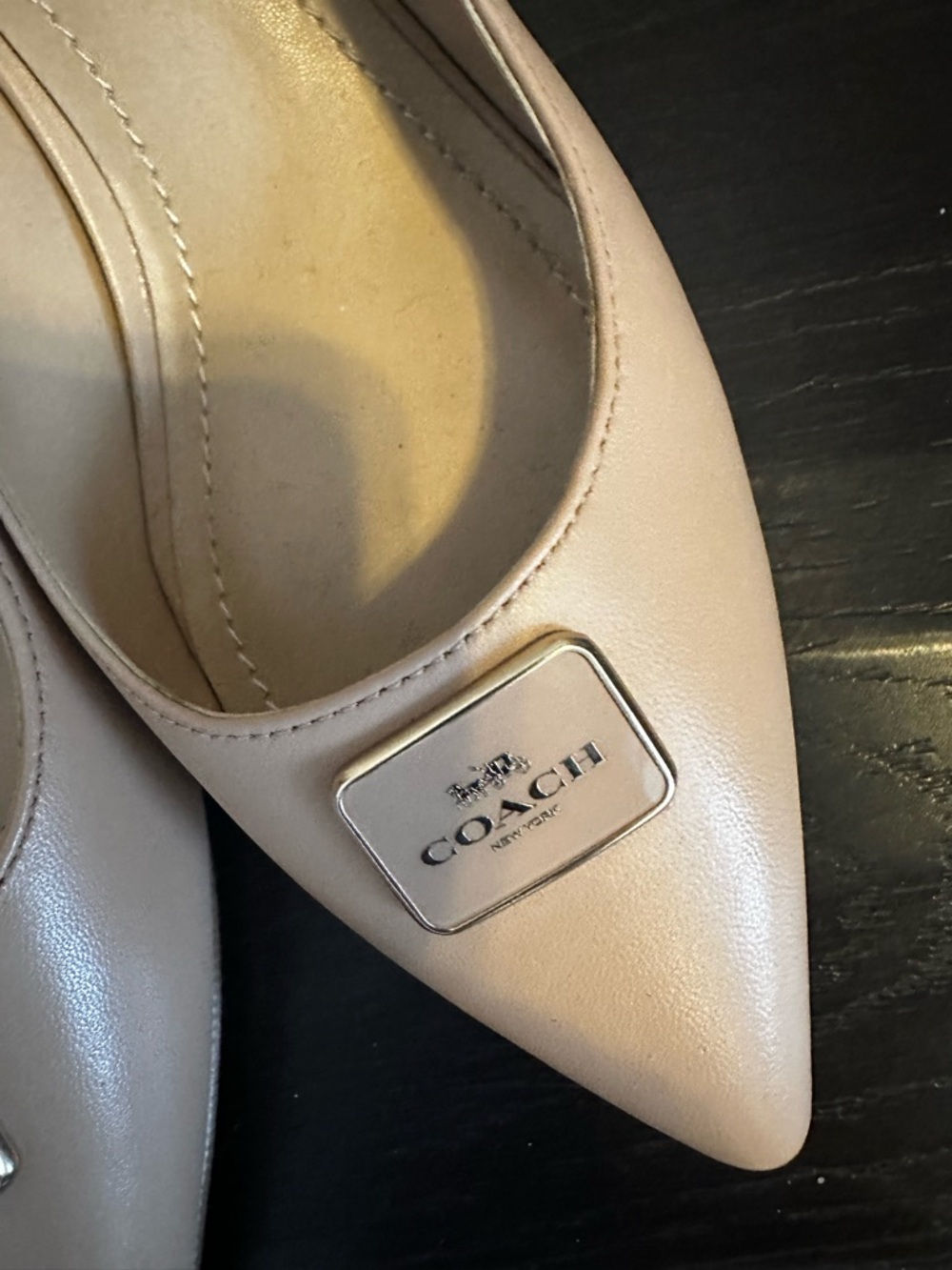 Coach Nude Beige Leather Pointed Slingback Heels - Picture 2 of 6